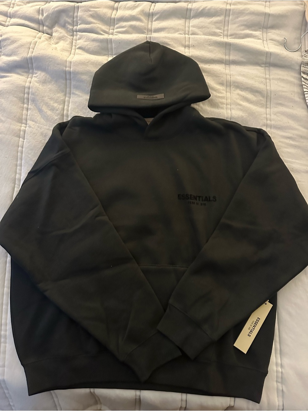 Essentials Black Pullover Hoodie with Subtle Logo - Men's